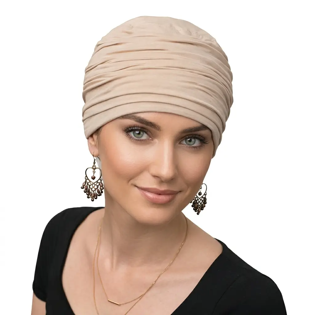 Bonnet chimio bambou Martine - confortable - sans couture 4 Bonnet chimio femme Martine beige confortable sans couture