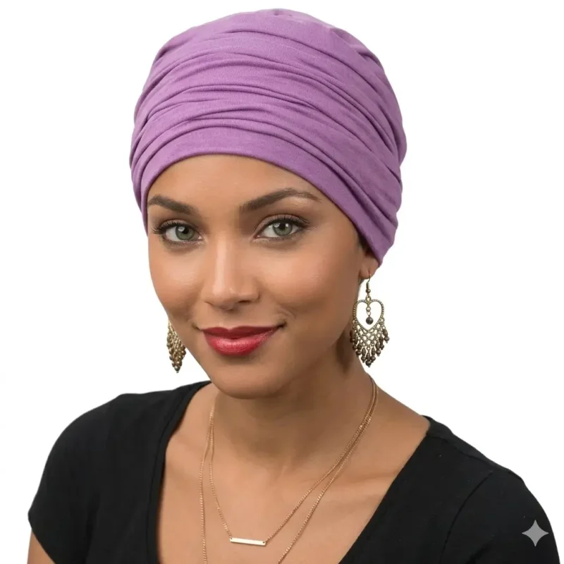 Bonnet chimio femme Martine parme en bambou doux.