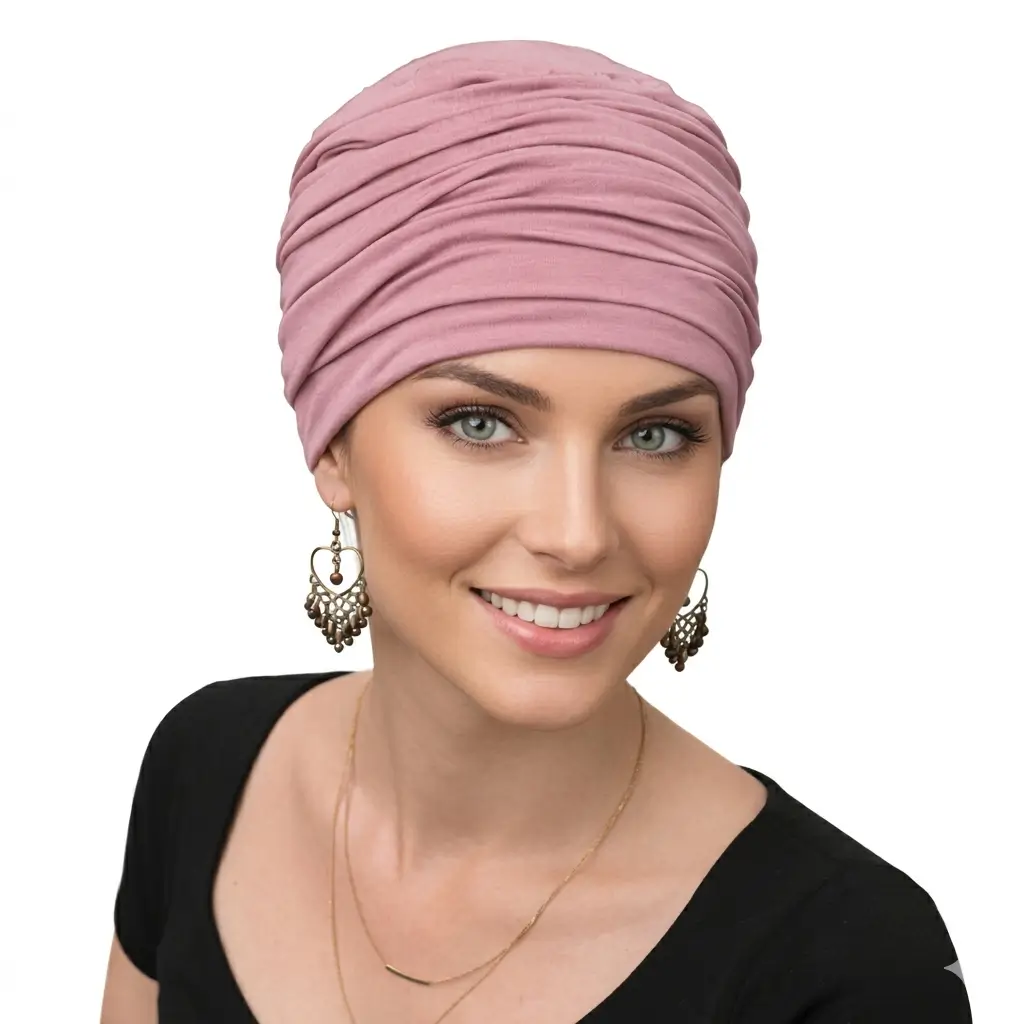 Bonnet chimio bambou Martine - confortable - sans couture 5 Bonnet chimio femme Martine rose, le confort au quotidien.