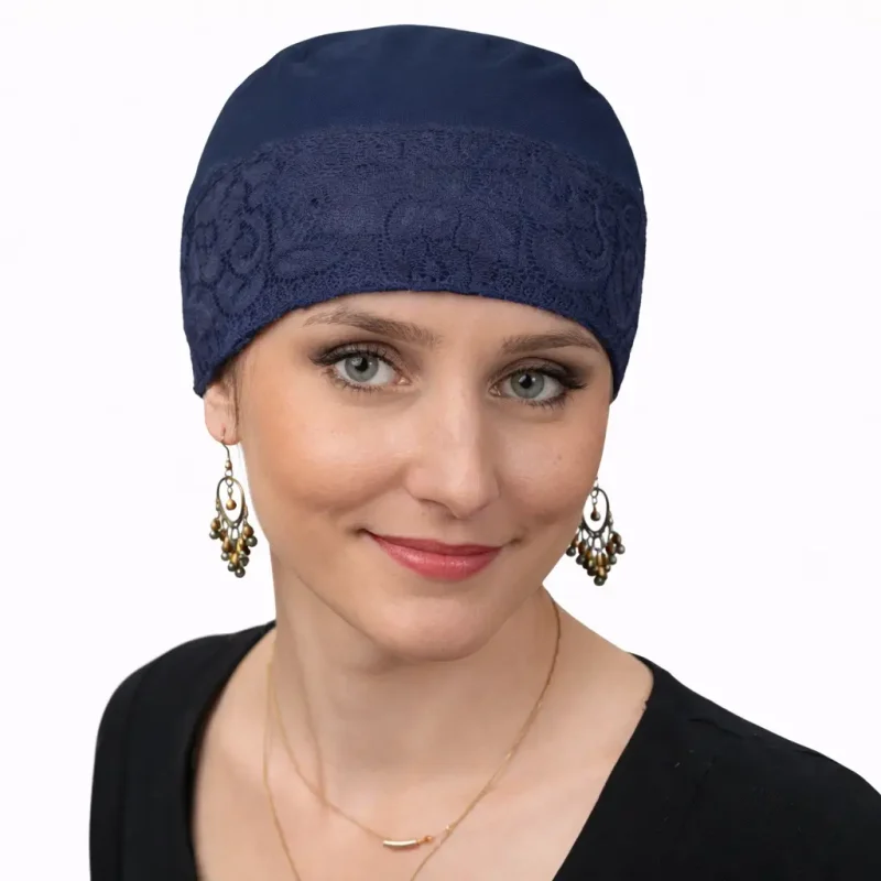 Bonnet De Nuit Chimio dentelle Bleu