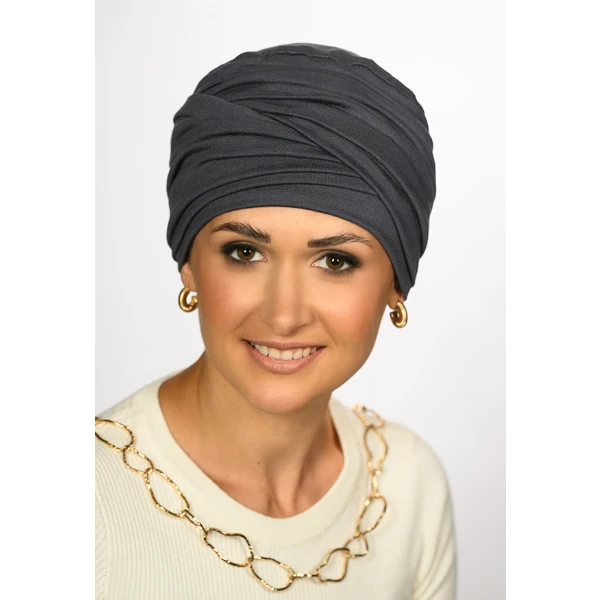 Bonnet chimio Bianca en bambou gris bleuté, doux et respirant, idéal pour le confort du cuir chevelu pendant la chimiothérapie.