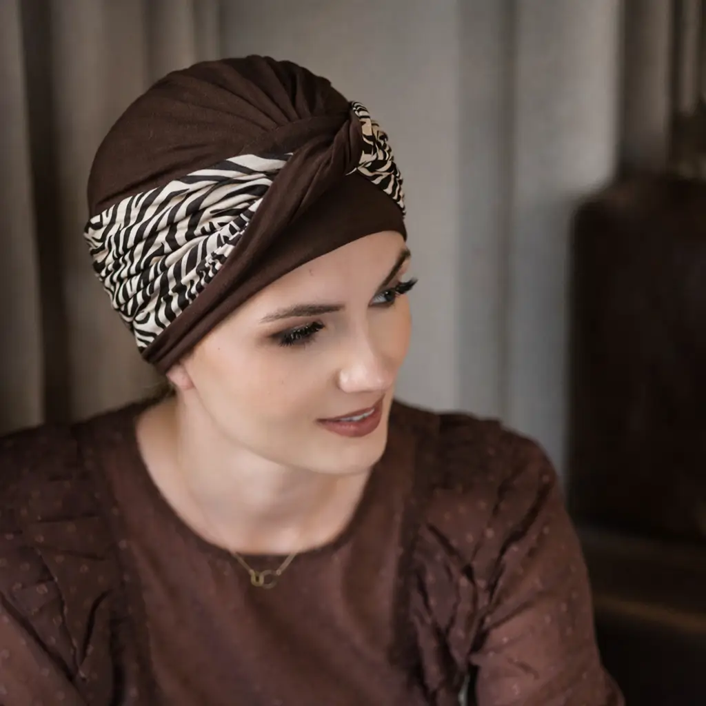Bonnet chimio femme Ariel et son bandeau SeiKo - Bambou - Elégance 5 Bonnet chimio Ariel moka avec bandeau Seiko en bambou
