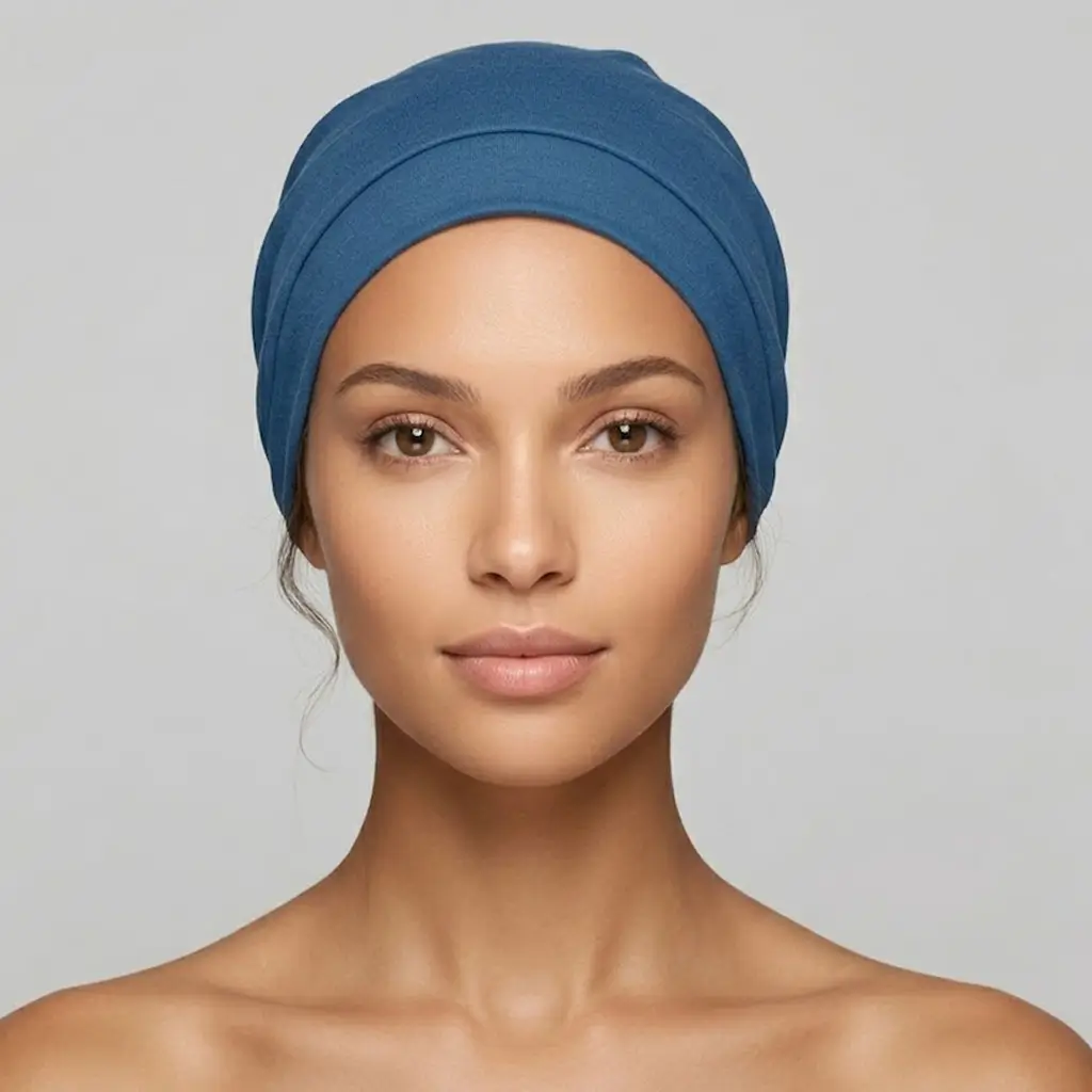 Bonnet chimio femme coton Basic - Essentiel pendant la chimiothérapie 5 Bonnet chimio basic coton bleu pétrole