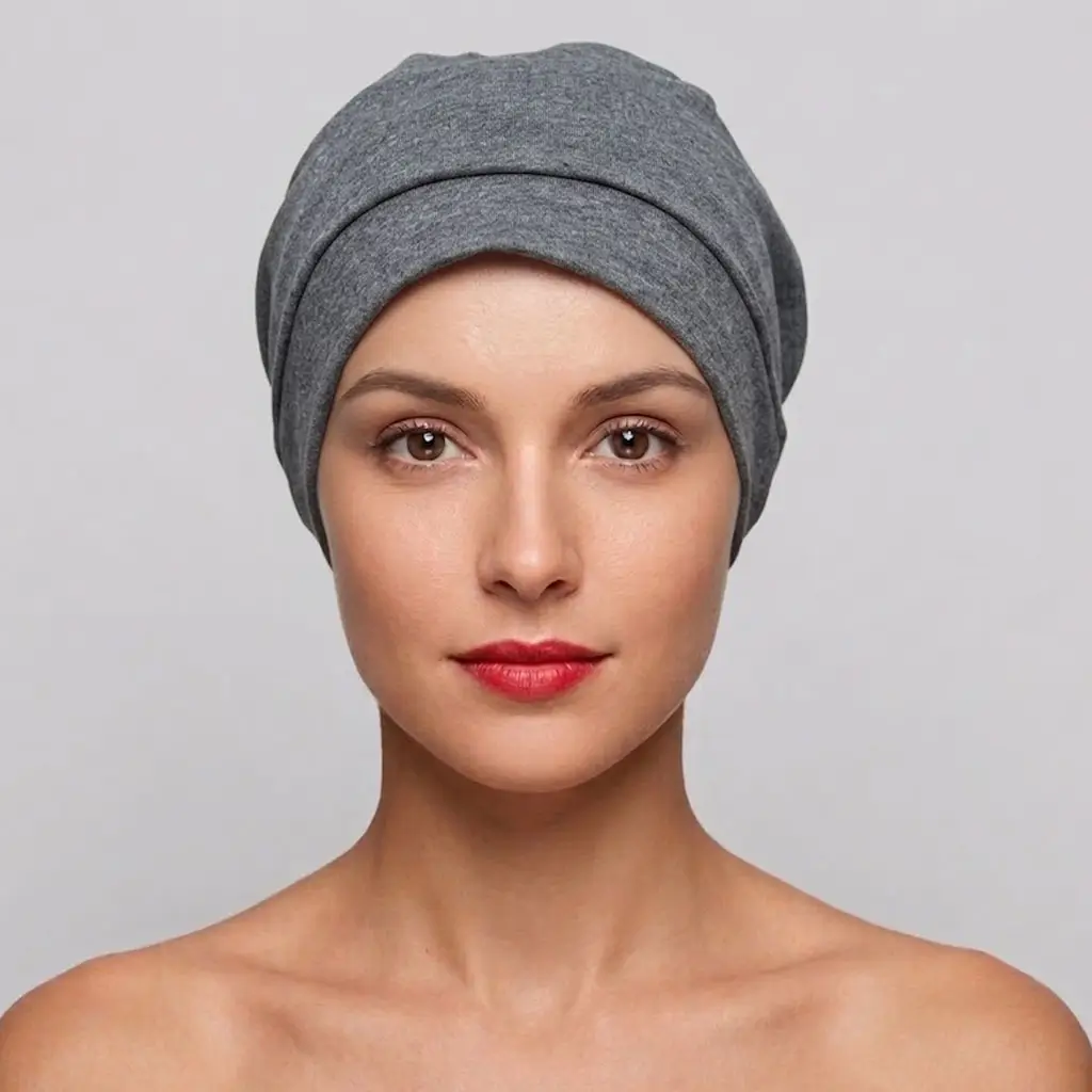 Bonnet chimio femme coton Basic - Essentiel pendant la chimiothérapie 3 Bonnet chimio basic coton gris chiné