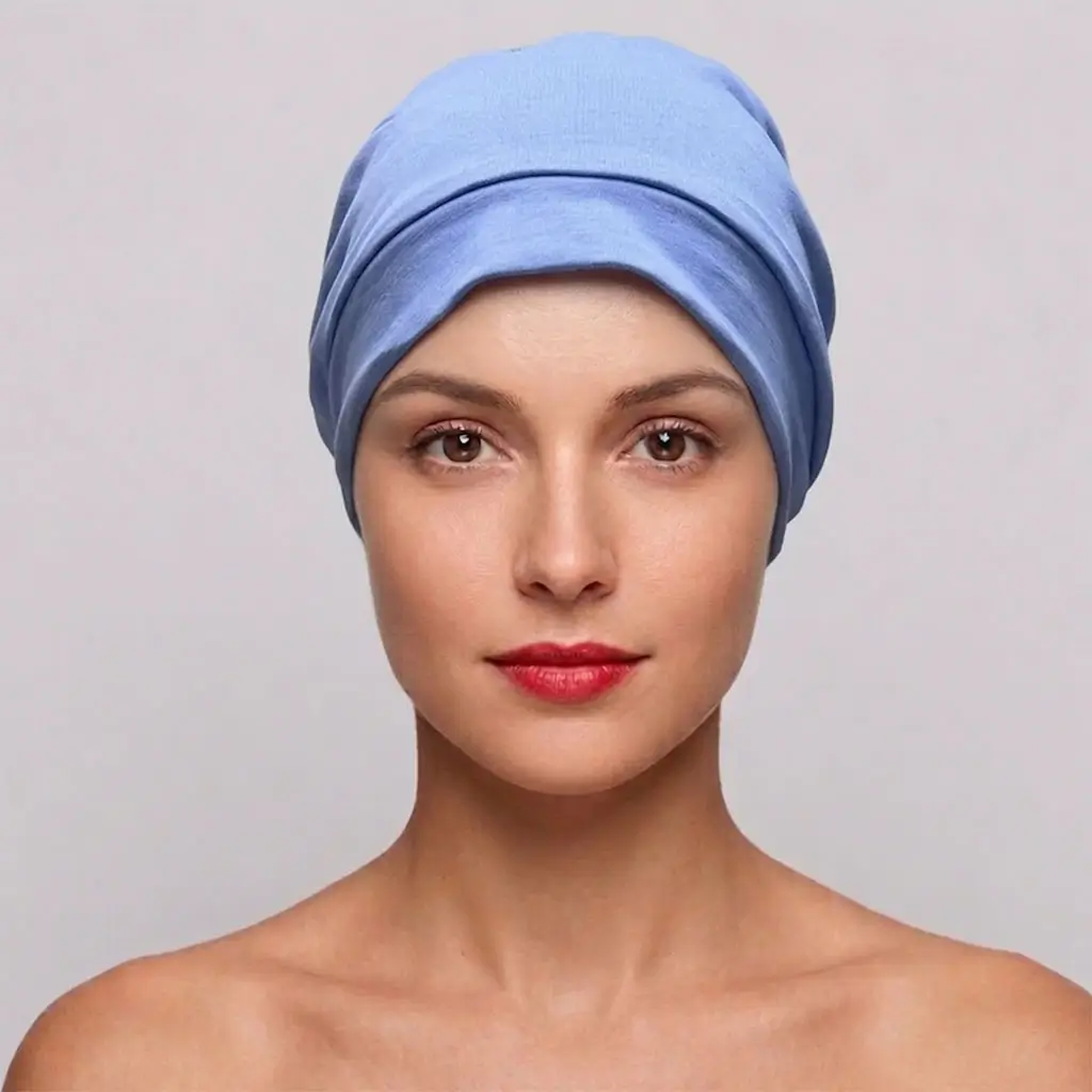 Bonnet chimio femme coton Basic - Essentiel pendant la chimiothérapie 7 Bonnet chimio basic coton myosotis