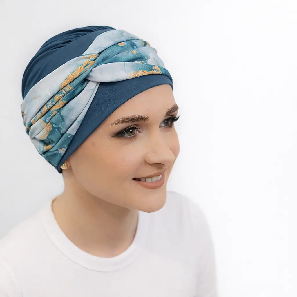 Bonnet Chimio Goya 4 Bonnet chimio Goya lagune en bambou respirant avec bandeau féminin