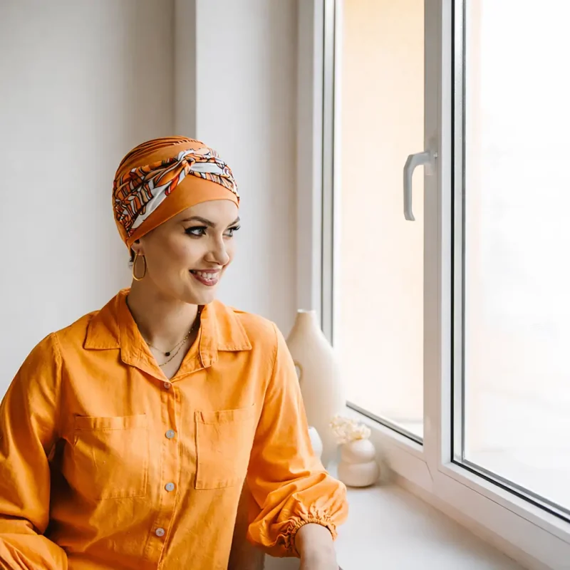 Bonnet chimio Goya Sunset en bambou avec bandeau élégant pour femme