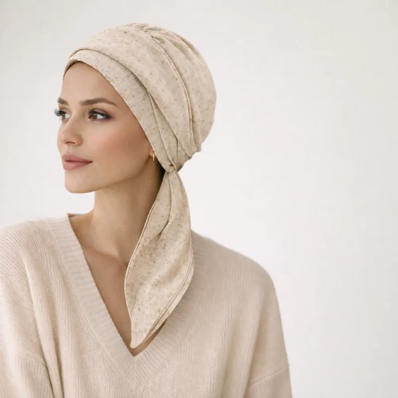 Turban chimio Amy Sahara en lin. Douceur et le bien être